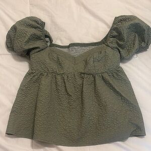 SHEIN Green Smocked Puff Sleeve Blouse